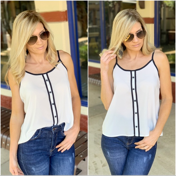 ✨LAST ONE✨Breezy Summer Days Sheer Tank-Ivory/Navy - Picture 7 of 7